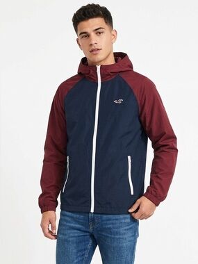 HOLLISTER long sleeve blue & red light weight packable Windbreaker Size Small